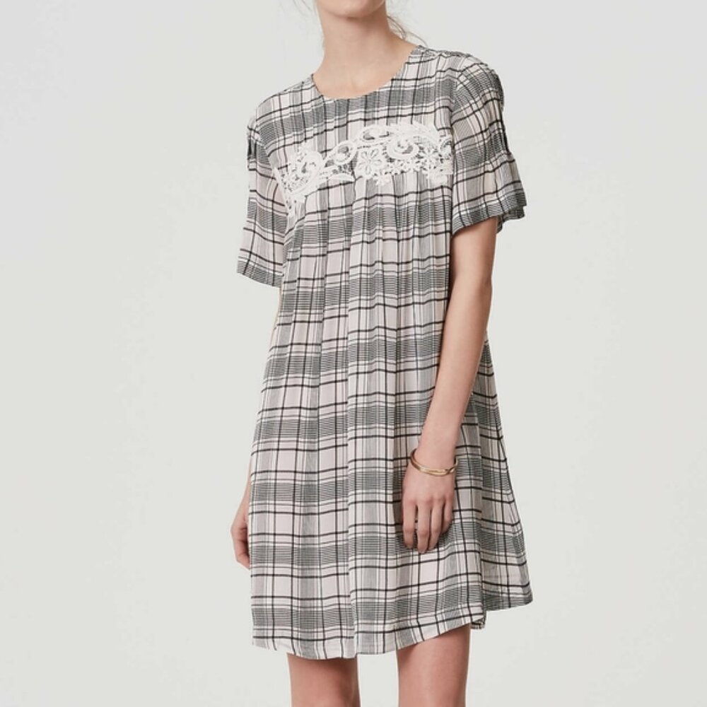 Ann Taylor LOFT Black and White Plaid Lace Midi Dress Size XS